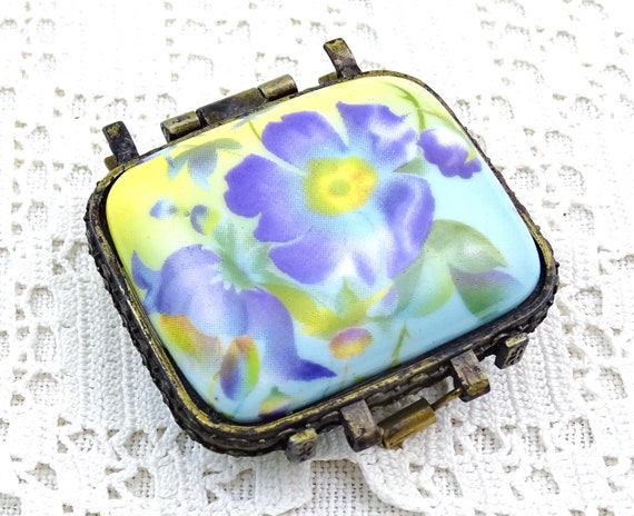 Small French Vintage Fine Porcelain China Box Shaped as a Suitcase with Flower Pattern by Porcelaine Art from Limoges, Retro Collectible