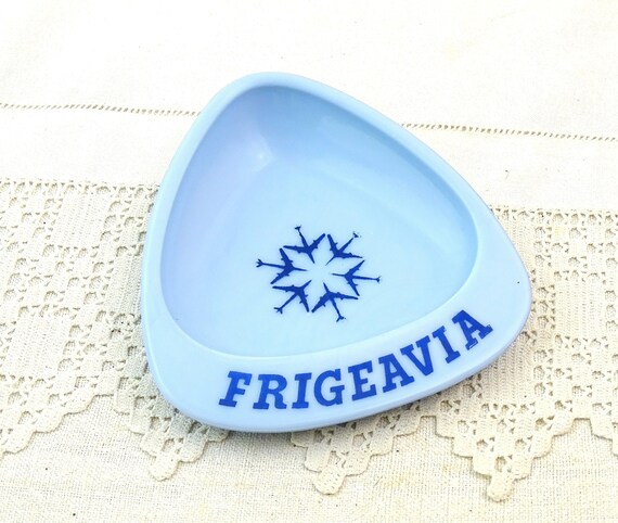 Vintage French 1950s Pale Blue Milk Glass Promotional Ashtray by Frigeavia, Mid Century Smoking Accessory from France, Upcycle Jewelry Tray