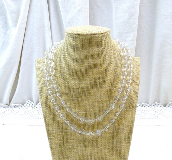 Vintage Mid Century Double Strand Pool of Light Clear Lucite Bead Necklace, Retro 1960 Acrylic Plastic Jewelry, Transparent 2 Strand Choker