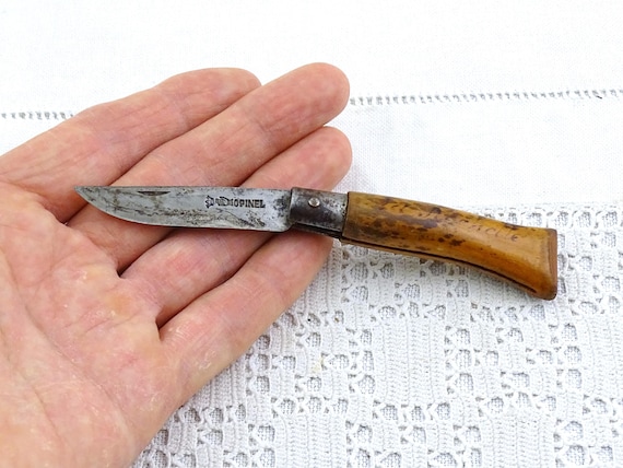 Small No 4 Vintage French Opinel Pocket Knife Souvenir from La Rochelle with Wooden Handle, Retro Collectible Camping Accessory France