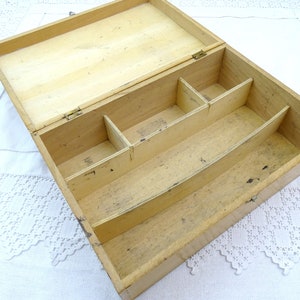 Large Antique French Pine Wood Rectangular Box with Inner Compartment, Big Vintage Wooden Storage Container from France, Country Farmhouse
