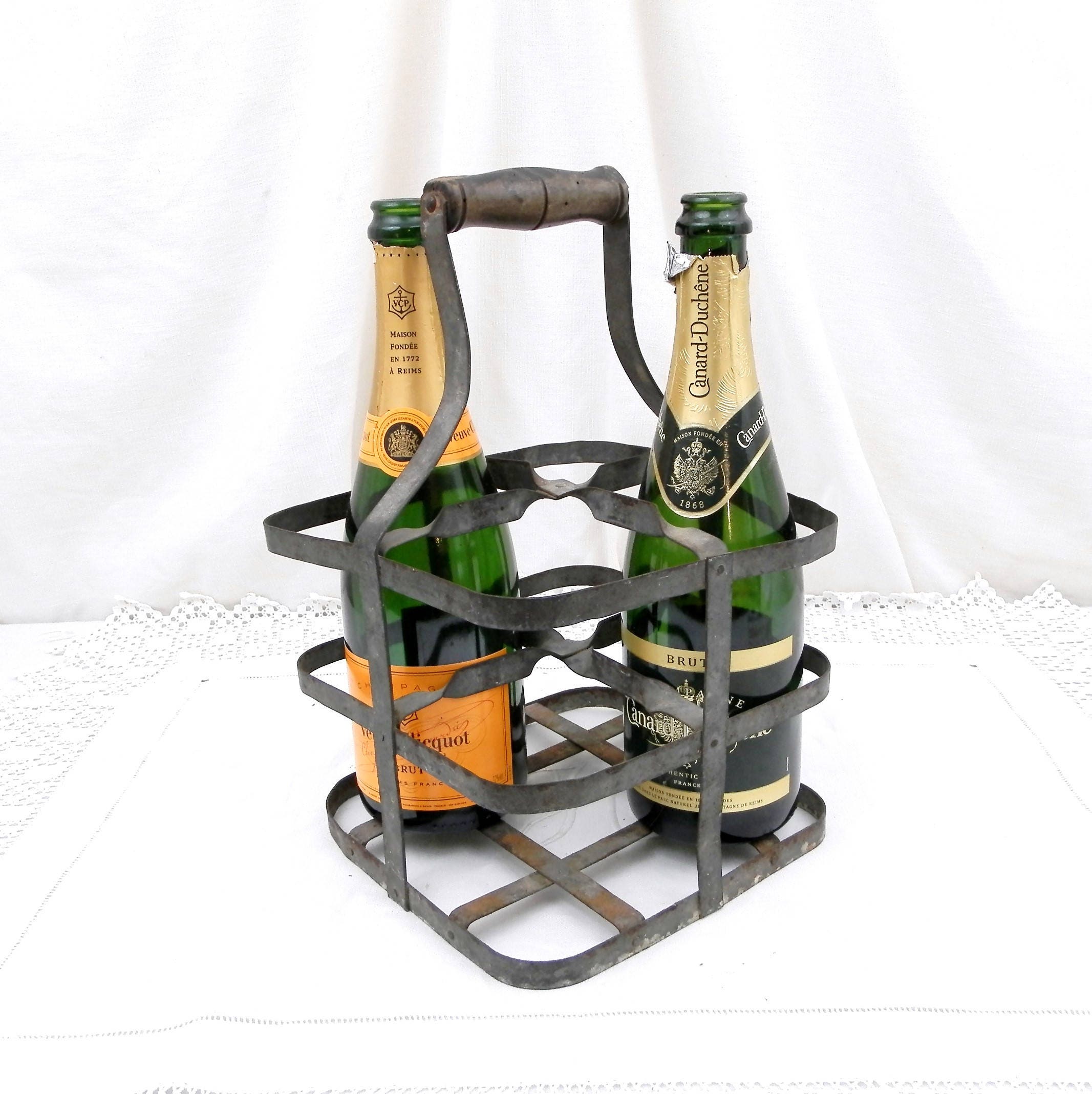 Antique French Metal Wine Bottle Carrier for 4 Bottles, French Country  Decor, Shabby, Chic, Champagne Bottle Holder, Cellar, Picnic, Kitchen