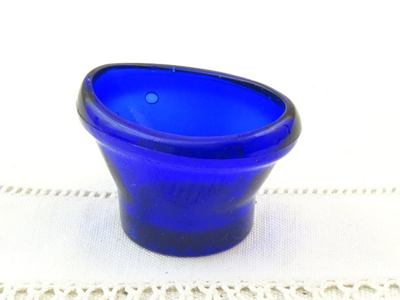 Functional Vintage French 1940s Blue Glass Eye Bath by Optrex, Retro First Aid Health Care Apothecary Accessory, Unusual Vase from France