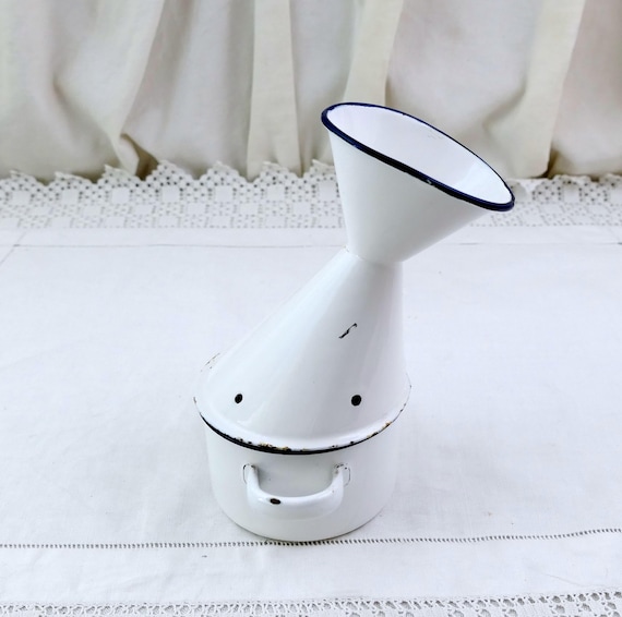 Vintage White Enameled Metal Steam Inhaler, Retro Enamel Herbal Steam Vaporizer Treatment Accessory, Essential Oils Breathing Item France