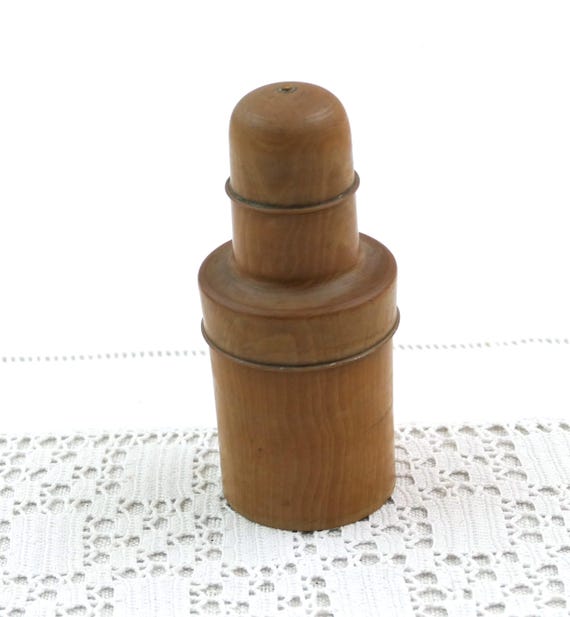 Antique French Turned Wooden Box Wood Glass Bottle Holder Vintage Treen Curio from France, Country Farmhouse Brocante Flea Market Home Decor