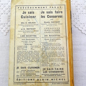 Pode incluir: Uma capa de livro de cozinha vintage com um design amarelo e laranja. O t&iacute;tulo &eacute; "Je sais cuisiner" e "Je sais faire les conserves". O livro &eacute; de Editions Albin Michel.