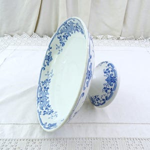 Antique French Blue and White China Compote Dish , Vintage Victorian Pottery Pedestal Bowl Cake Stand Ceramic Footed Bowl, Brocante Decor