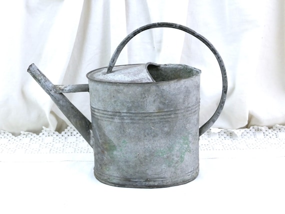 Small Antique French Handmade Zinc Watering Can with Removable Brass Pouring Spout, Vintage Gardening Accessory France, Retro Garden Decor