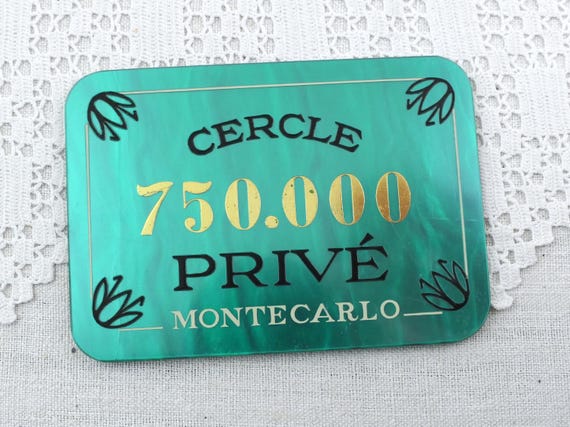 1 Large Vintage French Monte Carlo Casino Rectangular Green Lucite 750000 Plaque for Cercle Privé, Retro Baccarat Marker Gaming Decor