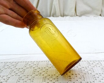 Small Antique French Brown Glass Thick Necked Bottle with Monogram PC, Retro Old Style Glass Bottle from France, Cottagecore Rustic Decor