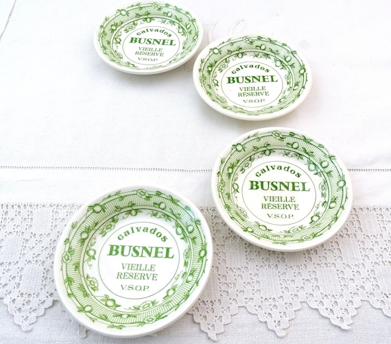 1 Vintage French Ceramic Trinket Dish by Gien for Busnel Calvados from Normandy White and Green, Ashtray from France, Upcycled Soap Holder