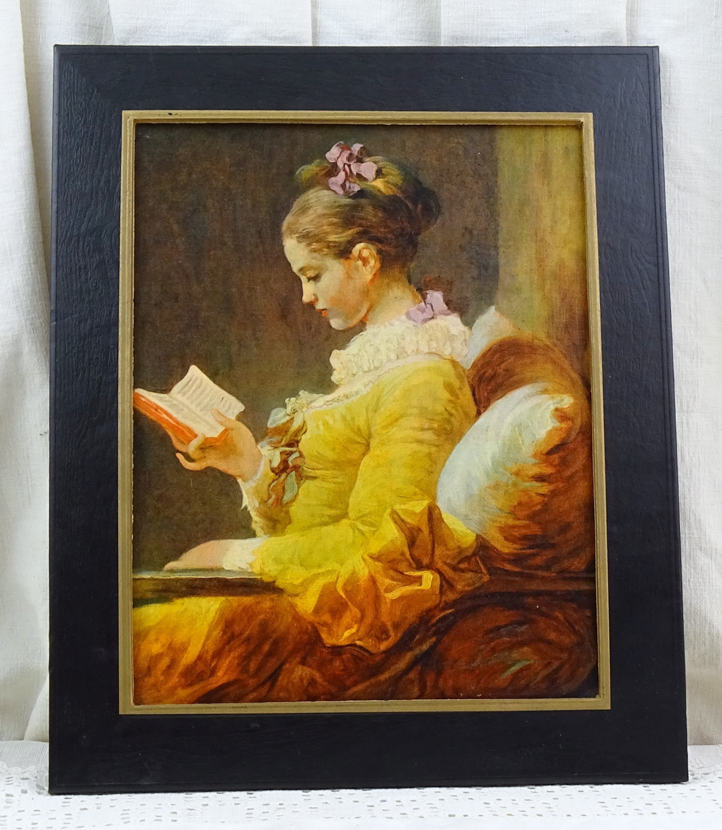 Vintage French Framed Reproduction Picture of A Young Girl Reading by ...