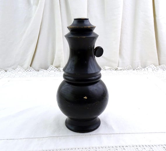 Large Antique French Turned Ebonized Wooden Salt Grinder, Vintage Napoleon III Chateau Kitchenware from France, Victorian Kitchen Decor