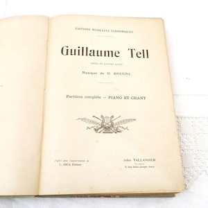 Antike Hard Back Partitur der französischen Oper William Tell von Gioachino Rossini, Retro gebundene Opernpartitur Guillaume Tell aus Frankreich