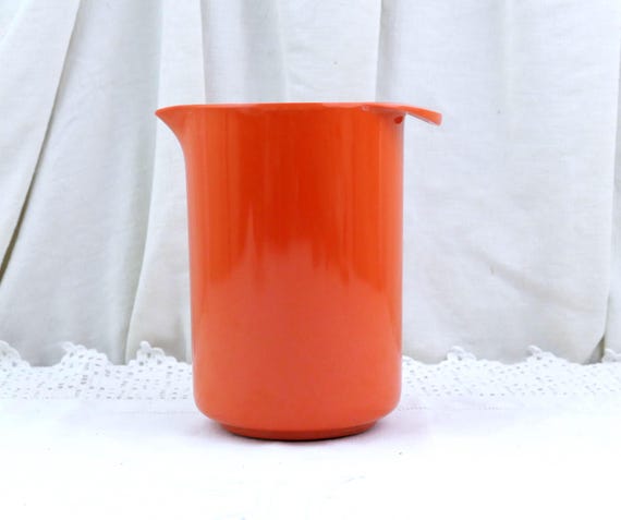 Vintage French 1960s - 1970s  Bright Orange Melamine Mixing Pitcher by Ma Maison, Retro Kitchenware Utensil Jug, Old Style Kitchen