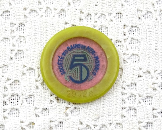 Vintage Original Monaco Casino Chip of 5 Societe des Bain de Mer, Retro Gambling Upcycled Jewelry, Unique Lucky Number Five Europe