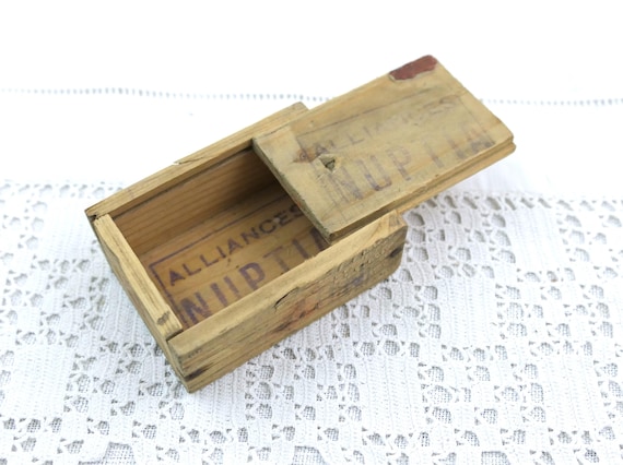 Small Antique French Rustic Wooden Postal Box with Sliding Lid Traces of Wax Seals and Stamps , Retro Box Made of Wood France, Country Decor