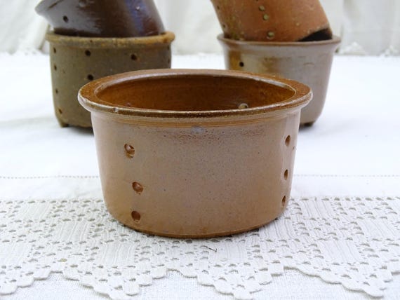 1 Antique French Diary Pottery Cheese Mold / Strainer Salt Glaze, Ceramic Whey Faisselle Drainer, Primitive Cottage Farmhouse Kitchen Decor