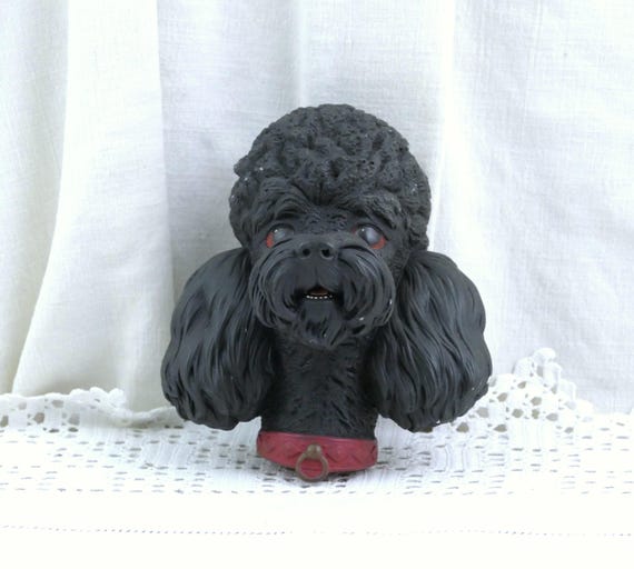Vintage English 1960s Bossons Chalkware Black Poodle Wall Hanging, Retro Mid Century Dog Bust Home Decor from England, Kitsch Interior
