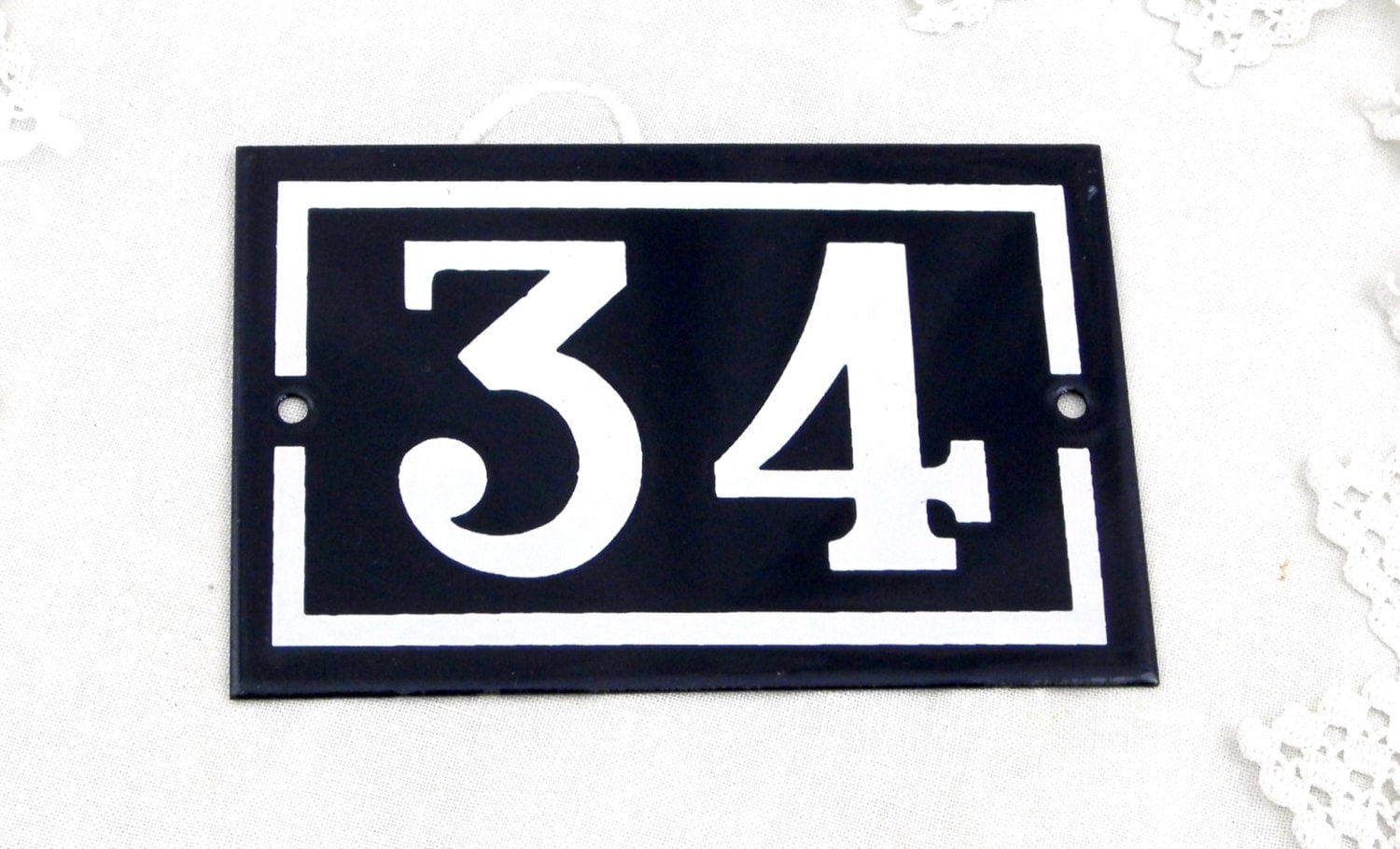 Vintage Traditional French Enamel House Number Plate Number 34 in Dark