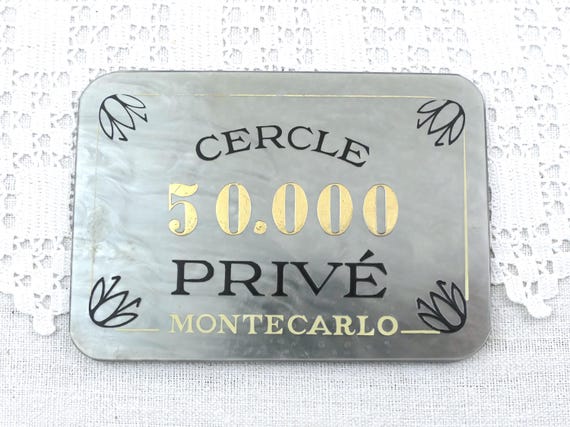 1 Large Vintage French Monte Carlo Casino Rectangular Silver Lucite 50000 Plaque for Cercle Privé, Retro Baccarat Marker Gaming Decor