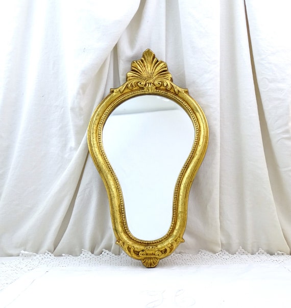 Vintage French Ornate Rocco Baroque Style Gilt Wooden Framed Wall Mirror, Retro Gold Decorative Mirror from France, Chateau Chic Decor