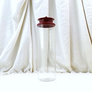 Vintage Tupperware Clear Plastic and Maroon Lid Spagehtti Pasta Jar 1.5 litres made in France, Retro French Kitchen Canister Storage
