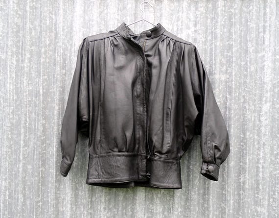 Vintage Men's Size 40 1980s Black Soft Leather Jacket with Batwings and No Collar, Retro 80s Man Fashion Coat Duran Duran Style Europe