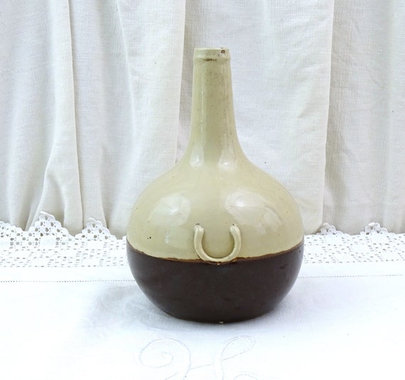 Antique French Stoneware Cusenier Brandy Bottle, Vintage Pottery Onion Bottle for Liqueur from France, Retro Country Cottagecore Decor