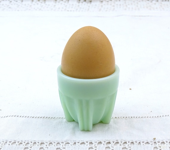 Vintage French Art Deco Jadeite Eggcup, Retro 1930s Mint Green Opaline Glass Egg Cup from France, Old Milk Glass Breakfast Table Accessory