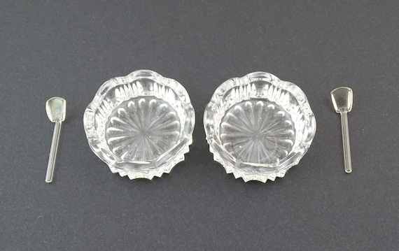 フランス　アンティーク　クリスタルガラス　ソルト&ペッパーペア　スプーン付 フランス アンティーク クリスタルガラス ソルト&ペッパーペア