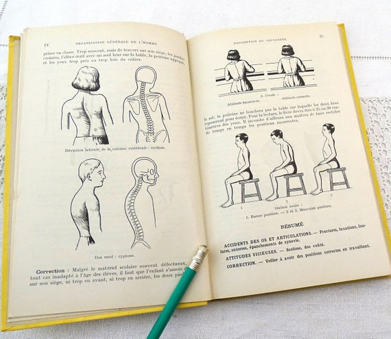 Vintage French 1930s Biology Hardback Book with Illustrations Printed in 1937s, School Text Book From France, Old Style Pupil Schooling