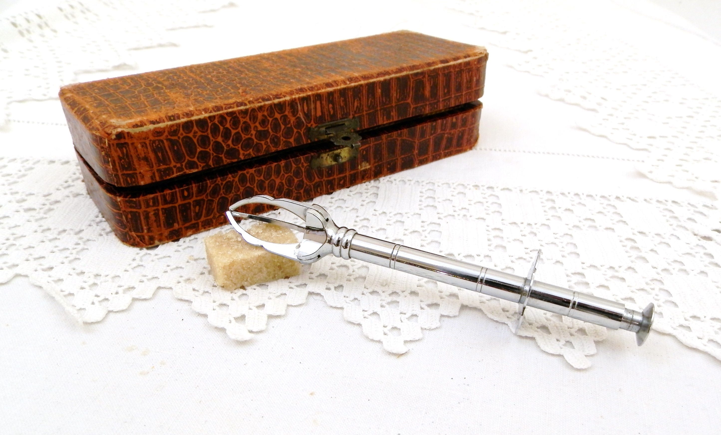 Vintage Sugar Tongs / Sugar Pincers with Satin Lined Box from France