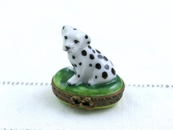 Vintage French Limoges Porcelain Pill Box with Dalmatian Puppy, Retro Dog Lover Gift from France, Collectible China Trinket Container