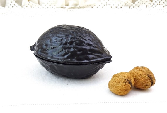 Vintage Black Colored Big Metal Walnut Shaped Nut Cracker, Retro Table Decor for Cracking Nuts, Novelty Nibbles Accessory from France