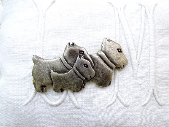 Vintage French Silver Tone Metal 3 Dog Hair Barrette, Retro Puppy Dog Hair Clip made in France of Metal, Cute Animal Lover Unique Gift