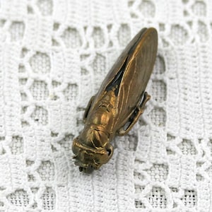 Antik fransk metallcikadabrosch, liten retro insektsnål från södra Frankrike, vintage smycken med flygande insekter