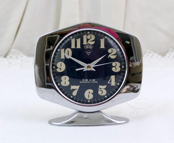 Vintage Mid Century Modern Shanghai Mechanical Wind Up Alarm Clock, Chrome Retro Desk Bedroom Working  Clock, Funky Fun Home Decor