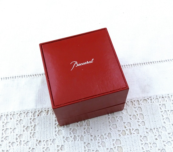 Vintage French Empty Baccarat Crystal Ring Jewelry Presentation Red Leather Covered Wooden Box, Retro Gift for Her Box, Special Occasion