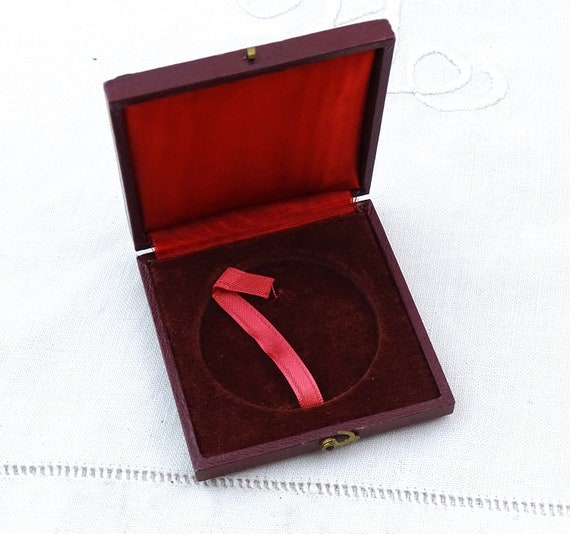Vintage French Square Red Presentation Coin Case Padded Red Velvet and Satin Lining from Monnaie de Paris, Upcycled Necklace Jewelry Box