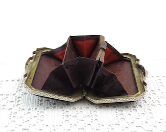 Small Antique French Leather Wallet with 4 Compartments, Vintage Old Style Pocket Cash Purse made of Black Leather, Retro Money Holder