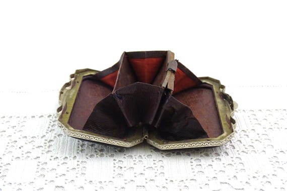 Small Antique French Leather Wallet with 4 Compartments, Vintage Old Style Pocket Cash Purse made of Black Leather, Retro Money Holder