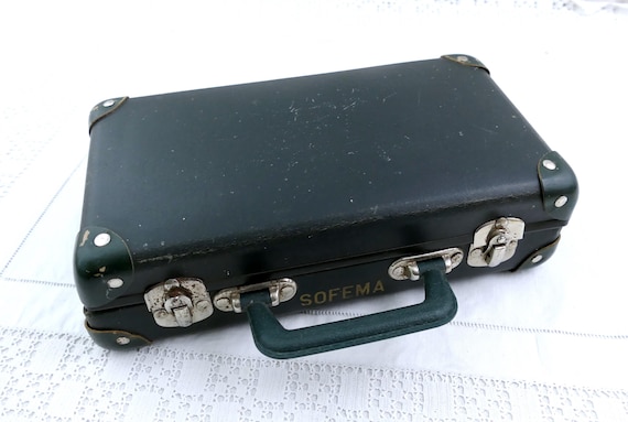 Small Vintage French Dark Green Cardboard Suitcase, Child's Retro Case  France, Little Old Style Travel Luggage / Baggage, Flea Market Home