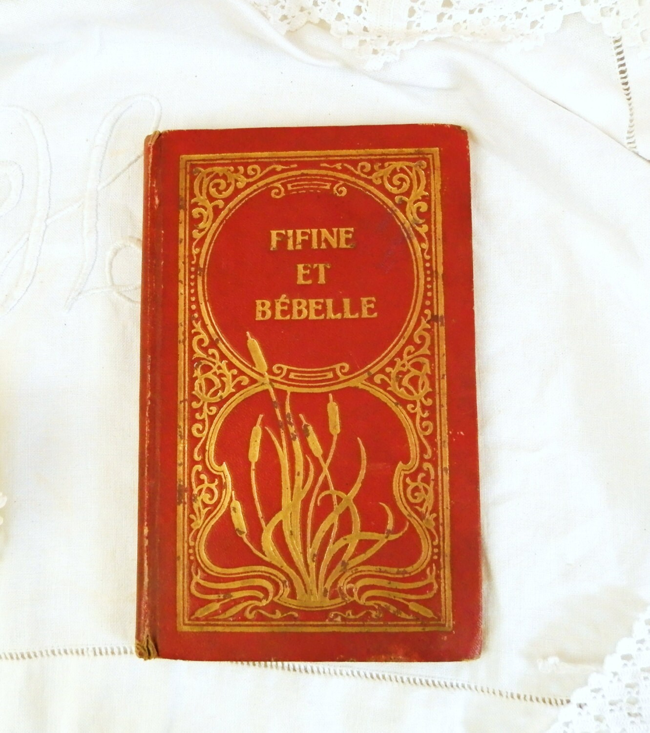 Antique French Book with a Red and Gold Art Nouveau Cover / French