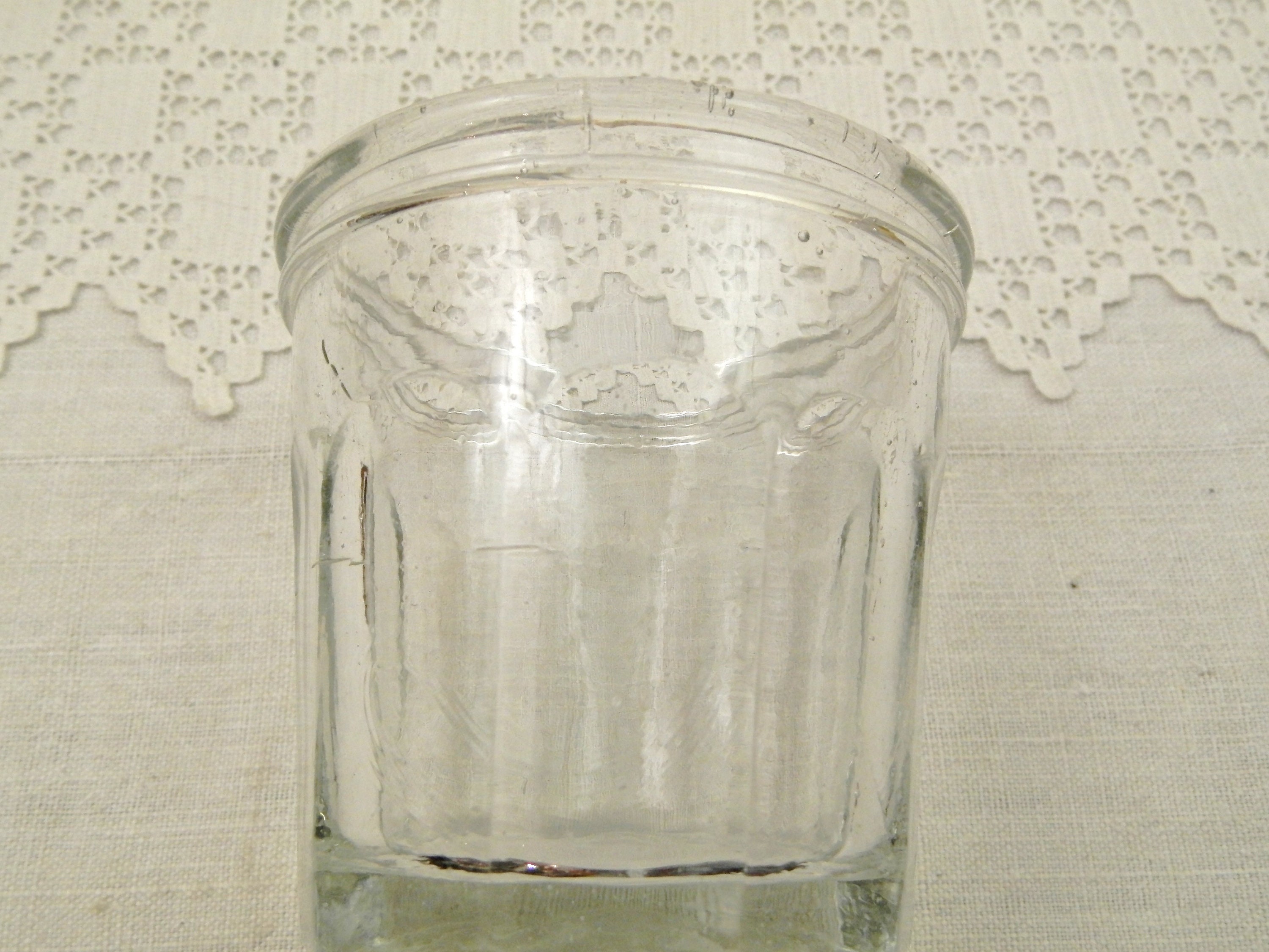 2 Antique French Thick Clear Glass Jam Jars, Vintage Jelly Pots from