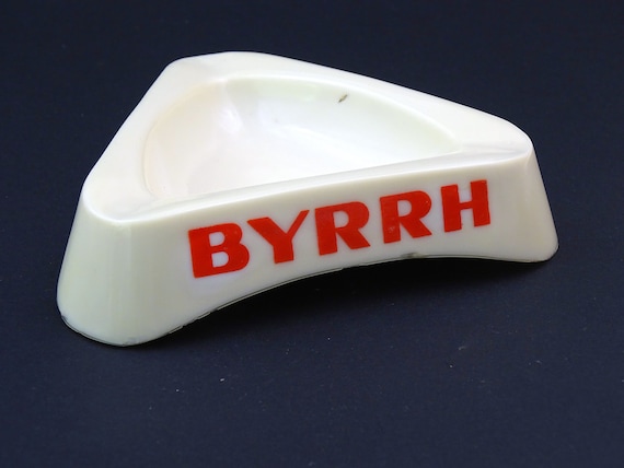 Vintage French 1950s Promotional Triangular White Milk Glass Ashtray for Byrrh,  Retro Smoking Accessory from France, Upcycled Ring Dish