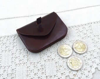 Small Antique French Leather Wallet with 7 Compartments, Vintage Old Style Pocket Cash Purse made of Maroon Leather, Retro Money Holder