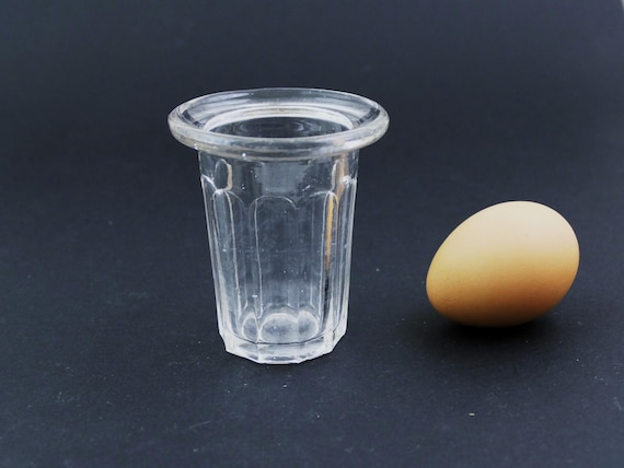 Small Antique French Clear Glass Faceted Jam Jar with Large Rim and Air Bubble, Retro Chateau Chic Breakfast Table Decor, Rare Little Size