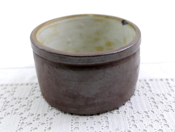 Small Antique French Brown Salt Glaze Earthenware Crock Pot, Pottery Kitchen Storage Jar France, Country Brocante Farmhouse, Desk Tidy