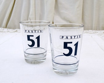 French Vintage Pastis 51 Aperitif Tumbler Glasses, Retro Ricard Drinking from the South of France, Cote D'Azur Provencal Drinking Accessory